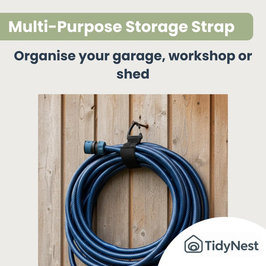 TidyNest | Heavy Duty Storage Straps | Hook and Loop Cable, Wire & Hose Organiser with Hanging Clip | Cord, Rope & Pipe Hanger for Garage, Workshop, Home & Camping