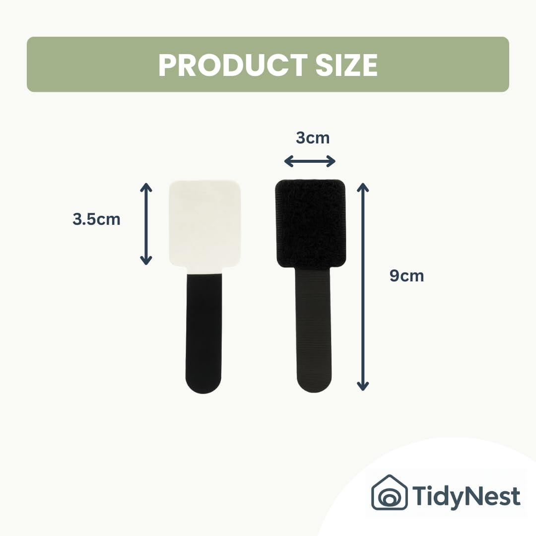 TidyNest | Under Desk Cable Tidy, Self Adhesive Cable Straps, Sticky-Back Hook and Loop Cable Ties Cord Organiser, Wire Organiser for Cupboards & Desks