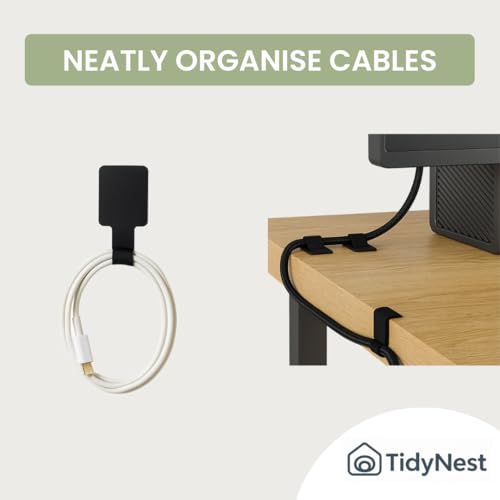 TidyNest | Under Desk Cable Tidy, Self Adhesive Cable Straps, Sticky-Back Hook and Loop Cable Ties Cord Organiser, Wire Organiser for Cupboards & Desks