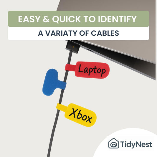 TidyNest | Write On Cable Labels Reusable Cable Markers Cable Tags for All Cables Multi-Coloured Small & Large