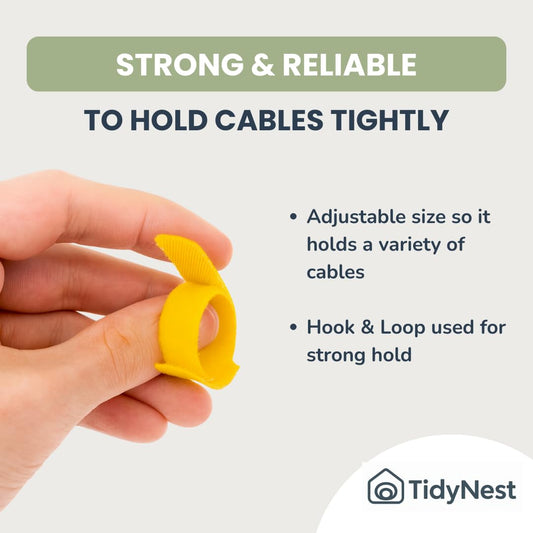 TidyNest | Reusable Cable Ties (Large 2cm x 25cm) Adjustable Hook and Loop Cord Organisers for Cable Management, Wires, Chargers, Headphones, Home, Office, Garage & Travel