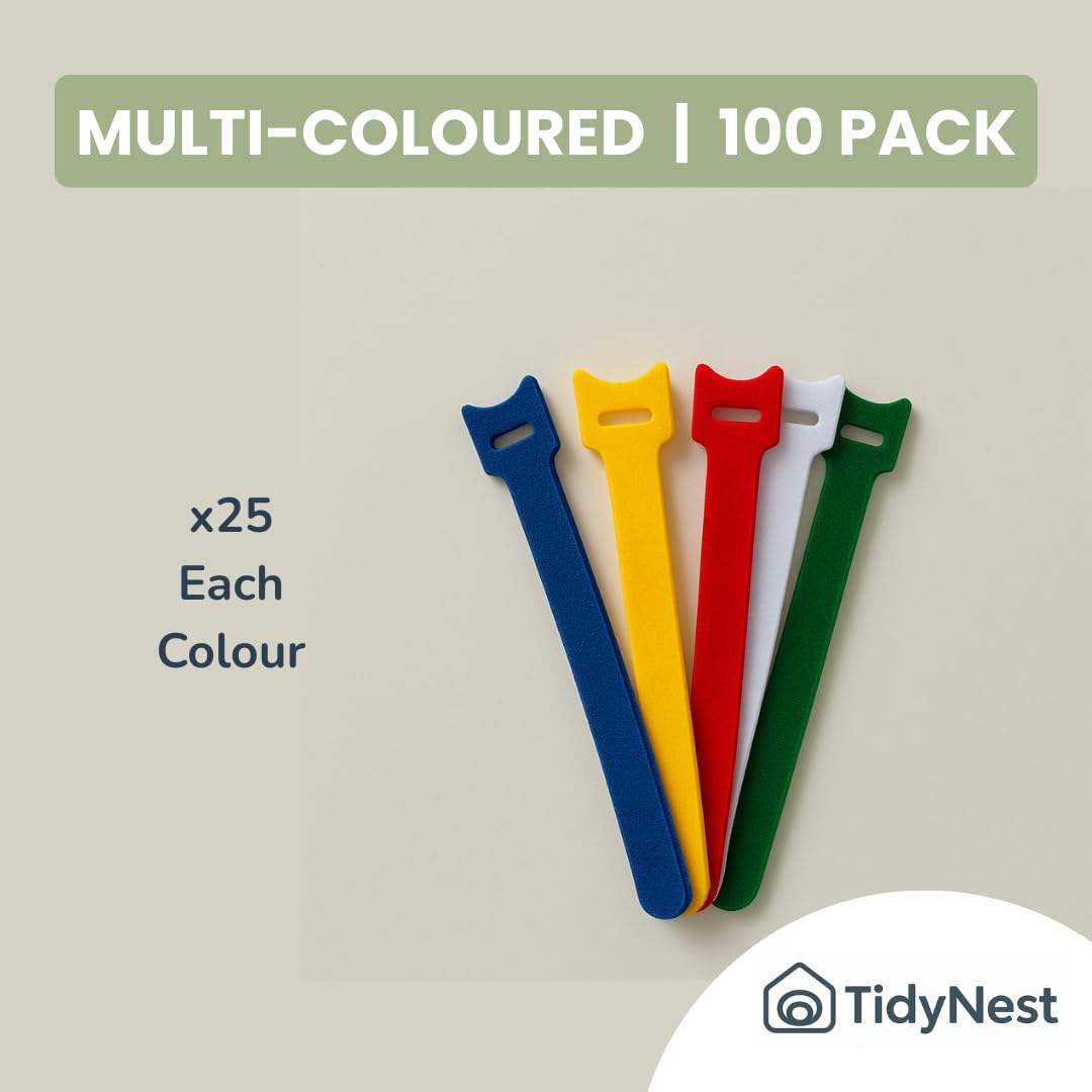 TidyNest | Reusable Cable Ties (Small 2 x 15cm) Adjustable Hook and Loop Cord Organisers for Cable Management, Wires, Chargers, Headphones, Home, Office, Garage & Travel
