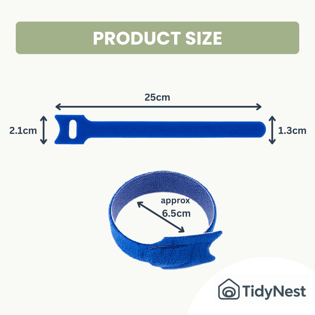 TidyNest | Reusable Cable Ties (Large 2cm x 25cm) Adjustable Hook and Loop Cord Organisers for Cable Management, Wires, Chargers, Headphones, Home, Office, Garage & Travel
